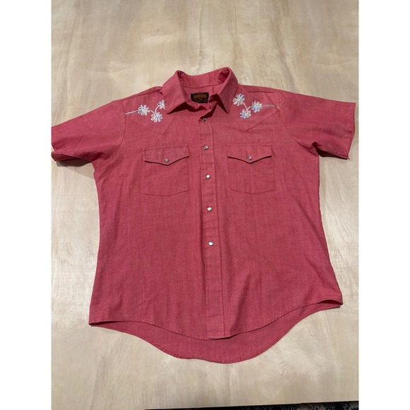 Stir-Ups Other - Vintage Stir-Ups Western Pearl Snap Shirt Mens Large Pink Embroidered USA Made